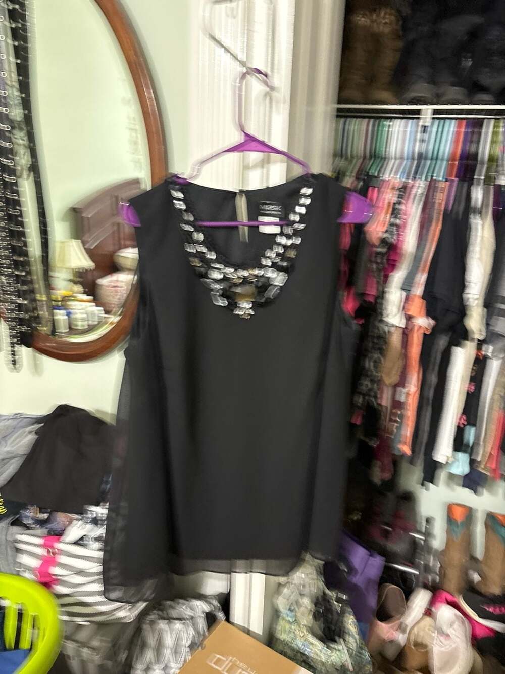 MSK Women Black Sleeveless Embellished Jeweled Neckline Top Size 1X